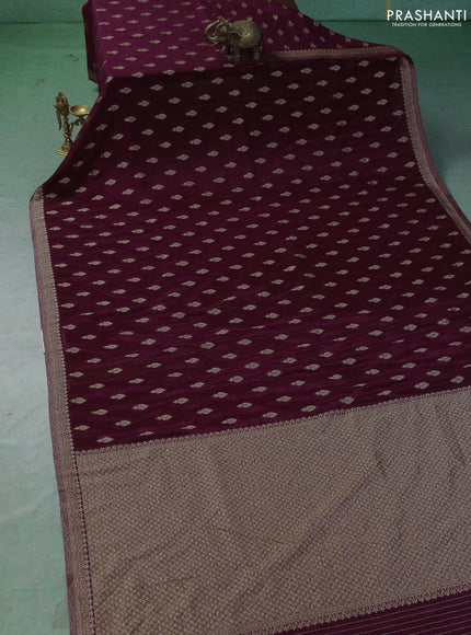Banarasi semi crepe saree wine shade with allover thread & zari woven buttas and woven border