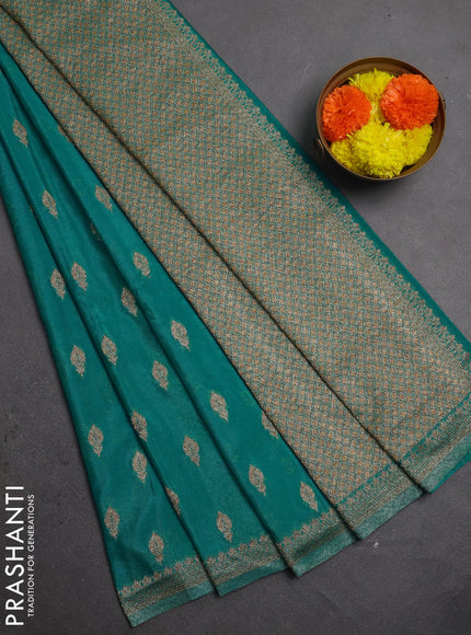Banarasi semi crepe saree teal green with allover thread & zari woven buttas and woven border
