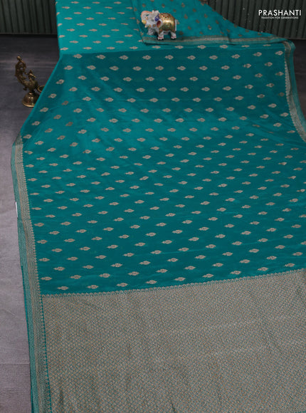 Banarasi semi crepe saree teal green with allover thread & zari woven buttas and woven border