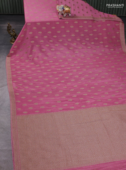 Banarasi semi crepe saree mauve pink with allover thread & zari woven buttas and woven border