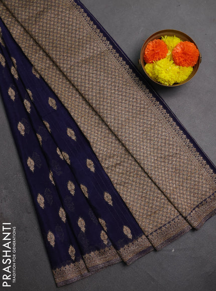 Banarasi semi crepe saree navy blue with allover thread & zari woven buttas and woven border
