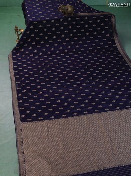 Banarasi semi crepe saree navy blue with allover thread & zari woven buttas and woven border