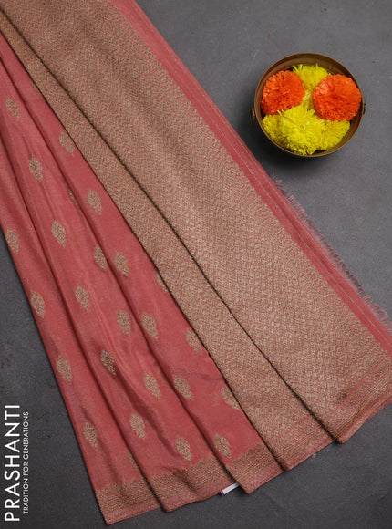 Banarasi semi crepe saree peach with allover thread & zari woven buttas and woven border