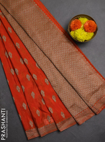 Banarasi semi crepe saree orange with allover thread & zari woven buttas and woven border