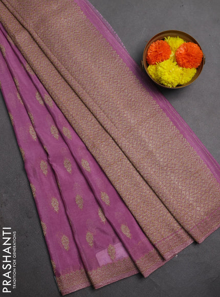 Banarasi semi crepe saree mild lavender with allover thread & zari woven buttas and woven border