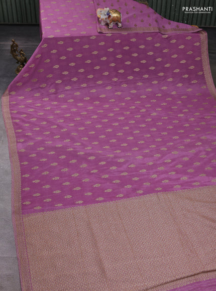 Banarasi semi crepe saree mild lavender with allover thread & zari woven buttas and woven border