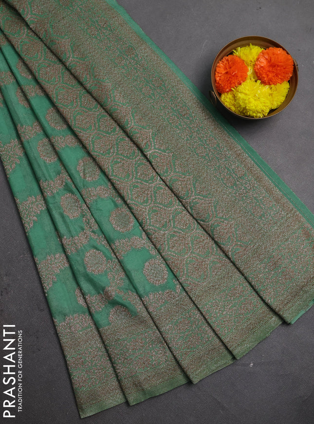 Banarasi semi crepe saree pastel green with allover thread & zari weaves and woven border
