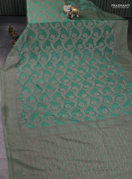 Banarasi semi crepe saree pastel green with allover thread & zari weaves and woven border