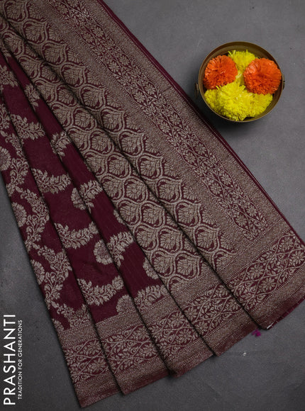 Banarasi semi crepe saree wine shade with allover thread & zari weaves and woven border