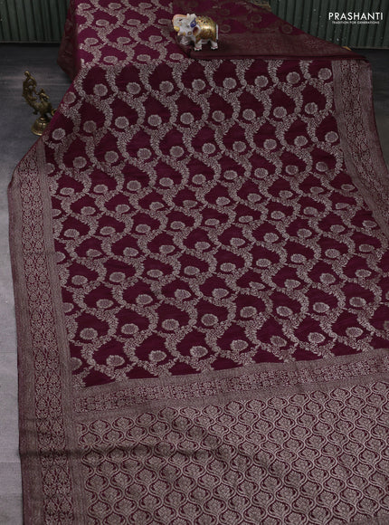 Banarasi semi crepe saree wine shade with allover thread & zari weaves and woven border