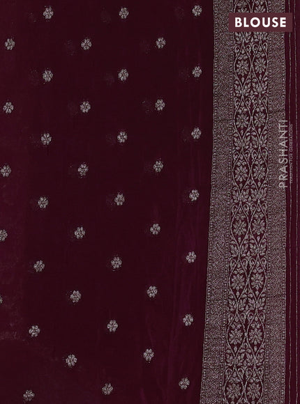 Banarasi semi crepe saree wine shade with allover thread & zari weaves and woven border