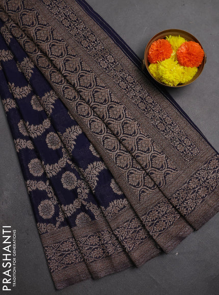 Banarasi semi crepe saree navy blue with allover thread & zari weaves and woven border
