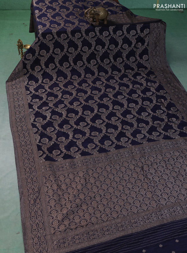 Banarasi semi crepe saree navy blue with allover thread & zari weaves and woven border