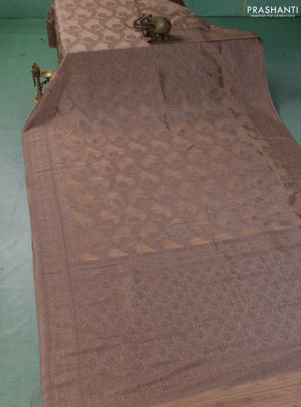 Banarasi semi crepe saree beige with allover thread & zari weaves and woven border