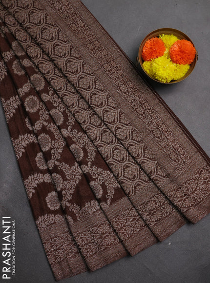 Banarasi semi crepe saree coffee brown with allover thread & zari weaves and woven border