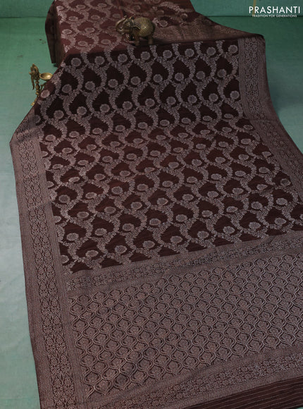 Banarasi semi crepe saree coffee brown with allover thread & zari weaves and woven border