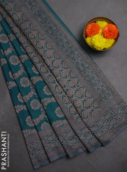 Banarasi semi crepe saree peacock blue with allover thread & zari weaves and woven border