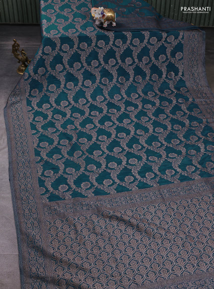 Banarasi semi crepe saree peacock blue with allover thread & zari weaves and woven border