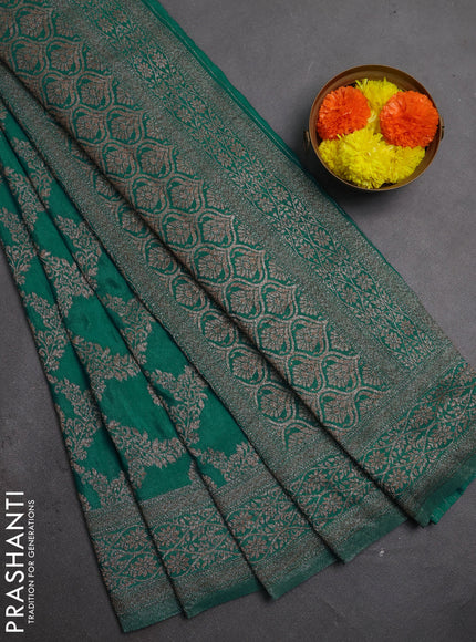 Banarasi semi crepe saree teal green with allover thread & zari weaves and woven border
