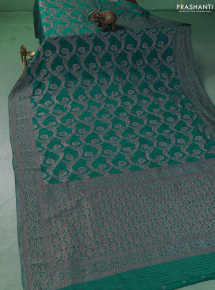 Banarasi semi crepe saree teal green with allover thread & zari weaves and woven border