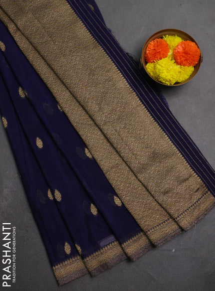Banarasi semi crepe saree navy blue with allover thread & zari woven buttas and woven border