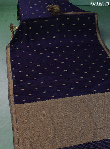 Banarasi semi crepe saree navy blue with allover thread & zari woven buttas and woven border