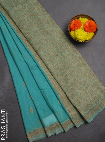 Banarasi semi crepe saree teal blue with allover thread & zari woven buttas and woven border