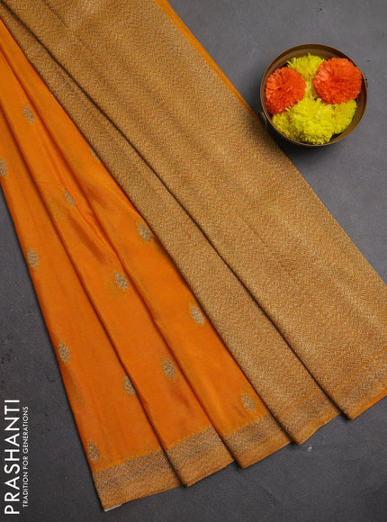 Banarasi semi crepe saree mango yellow with allover thread & zari woven buttas and woven border