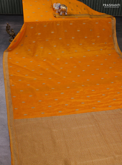 Banarasi semi crepe saree mango yellow with allover thread & zari woven buttas and woven border