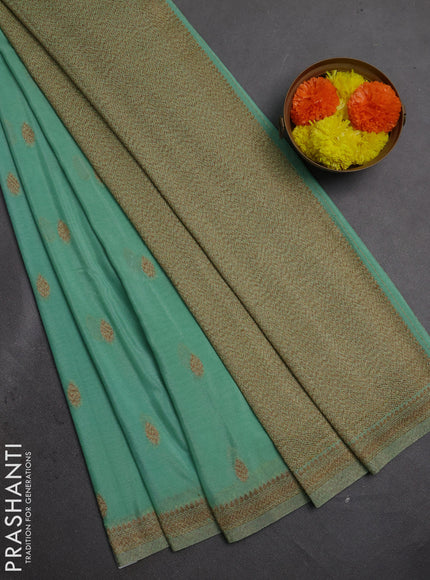 Banarasi semi crepe saree mild teal green with allover thread & zari woven buttas and woven border