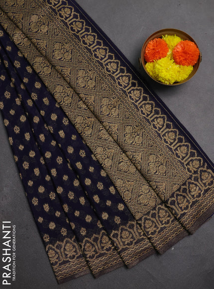 Banarasi semi crepe saree navy blue with allover thread & zari woven buttas and woven border