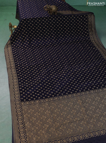 Banarasi semi crepe saree navy blue with allover thread & zari woven buttas and woven border
