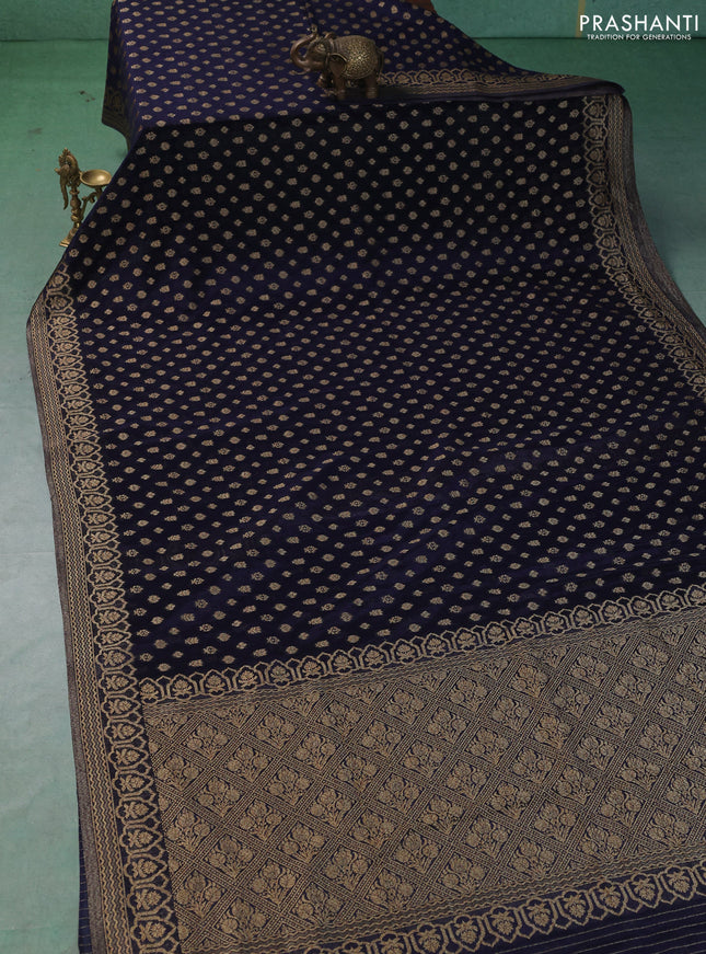 Banarasi semi crepe saree navy blue with allover thread & zari woven buttas and woven border