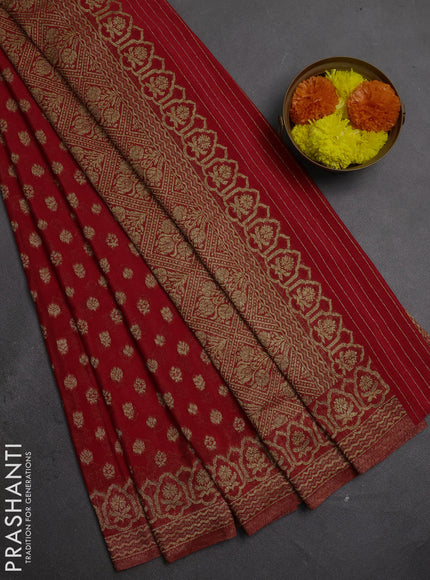 Banarasi semi crepe saree red with allover thread & zari woven buttas and woven border