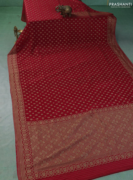 Banarasi semi crepe saree red with allover thread & zari woven buttas and woven border