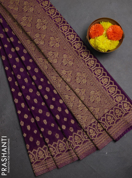 Banarasi semi crepe saree purple with allover thread & zari woven buttas and woven border