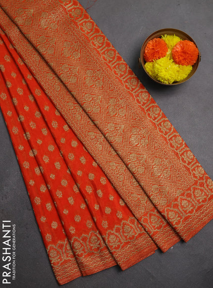 Banarasi semi crepe saree orange with allover thread & zari woven buttas and woven border