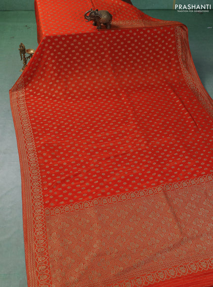 Banarasi semi crepe saree orange with allover thread & zari woven buttas and woven border