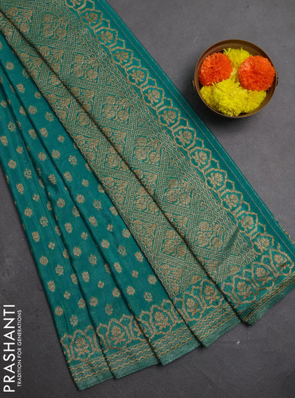 Banarasi semi crepe saree teal green with allover thread & zari woven buttas and woven border