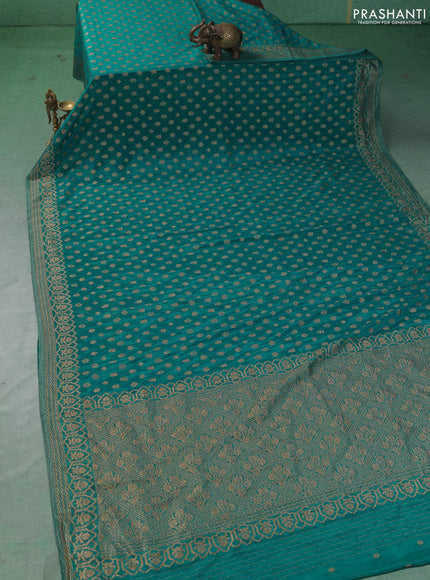 Banarasi semi crepe saree teal green with allover thread & zari woven buttas and woven border