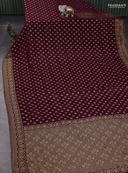 Banarasi semi crepe saree wine shade with allover thread & zari woven buttas and woven border
