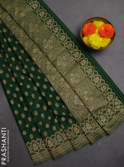 Banarasi semi crepe saree green with allover thread & zari woven buttas and woven border