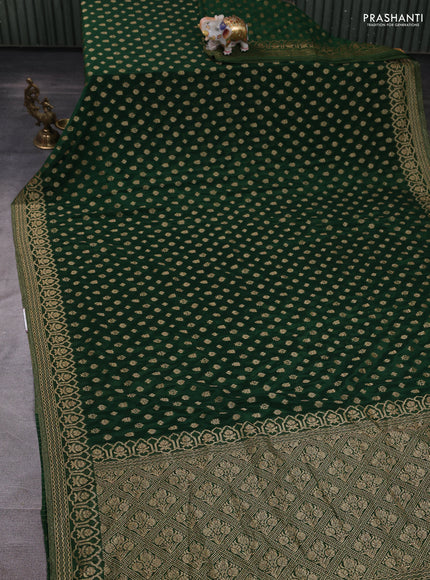 Banarasi semi crepe saree green with allover thread & zari woven buttas and woven border