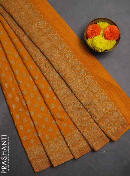 Banarasi semi crepe saree mustard yellow with allover thread & zari woven buttas and woven border