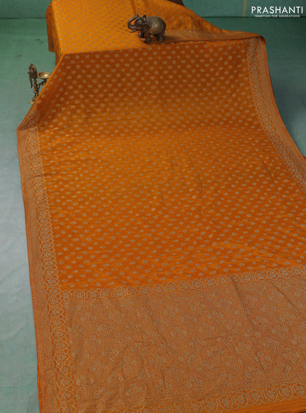 Banarasi semi crepe saree mustard yellow with allover thread & zari woven buttas and woven border