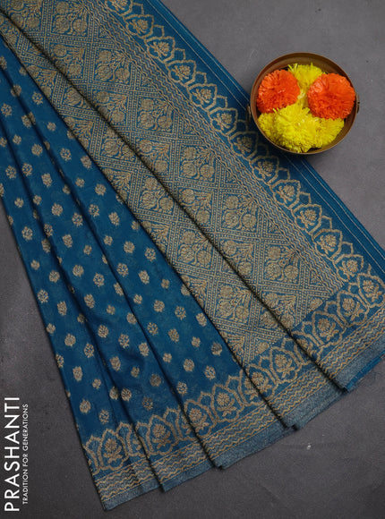 Banarasi semi crepe saree cs blue with allover thread & zari woven buttas and woven border
