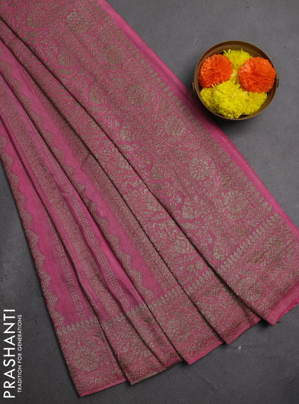 Banarasi semi crepe saree mauve pink with allover thread & zari weaves and woven border