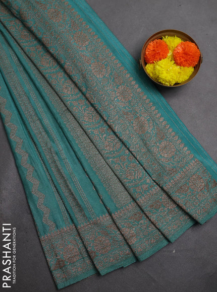 Banarasi semi crepe saree teal blue with allover thread & zari weaves and woven border