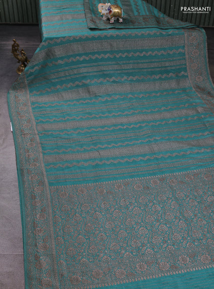 Banarasi semi crepe saree teal blue with allover thread & zari weaves and woven border