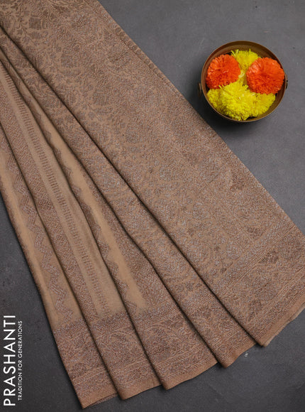 Banarasi semi crepe saree beige with allover thread & zari weaves and woven border
